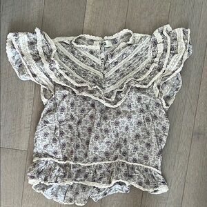 Sea new York  Women's Floral Ruffle Top - Cream and Gray and lavender